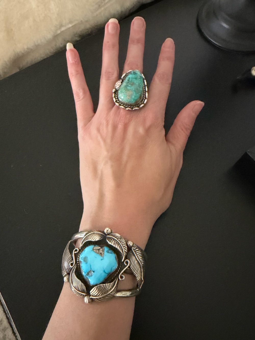 Stunning Vintage Navajo (Dinè) Morenci Turquoise Sterling Silver Cuff Bracelet